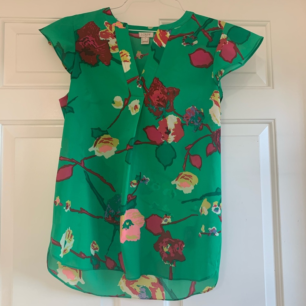 j crew green floral blouse size 4